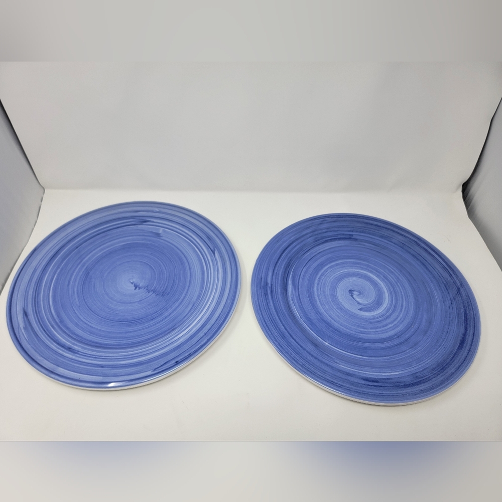 Italy Caleca “Brush Blue” 2 Charger Plates (12.25”) Hand Painted NICE